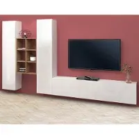 Web Furniture Weiße schwebende TV-Wand mit Holzregal und 2 Schränken Manny WH