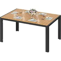 StarTech.com Aluminium-Gartentisch - Rechteckiger Outdoor-Esstisch - WPC-Tischplatte - 140 x 90 x 75 cm - Wetterfest - Für 8 Personen - Schwarze Beine, Teakoptik