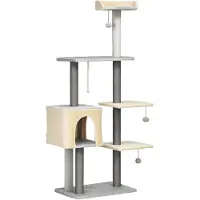 StarTech.com Katzenbaum - Kratzbaum für Katzen - 156 cm Hoch - 5 Ebenen - Bett und Häuschen - Sisal Kratzsäulen - Armeegrün