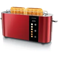 Arendo - Edelstahl Toaster 2 Scheiben Langschlitz - Touchscreen – Doppelwandgehäuse – Integrierter Brötchenaufsatz – 6 Bräunungsgrade – Brotzentrierung – Restzeitanzeige – Memoryfunktion - Rot – D: Ka