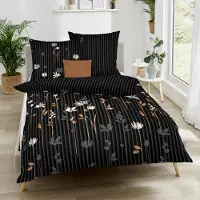 Kaeppel Bettwäsche "Floral Stripes", schwarz, B/L: 135cm x 200cm, 1 Stk., 1 Stk., Mako-Satin, B/L: 80cm x 80cm, 2, Mako-Satin, Obermaterial: 100% Baumwolle, Bettwäsche, Bettwäsche