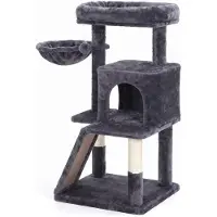 StarTech.com Katzenkratzbaum - Kletterbaum für Katzen - 3 Ebenen - Große Plattform - Kuschelhöhle - Hängekorb - Dunkelgrau