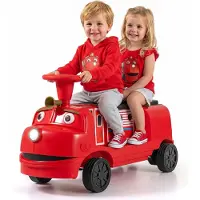 Costway Kinder Elektroauto, 12V Kinderauto mit 2 Sitzen, Elektro Zug mit Stauraum, Scheinwerfer, Musik, Geschichten, Audio, USB & kabeloser Verbindung