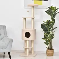Sweiko Kratzbaum 148 cm hoch Katzenbaum mit Höhle, 4 Spielzeuge, Sisalstämme, große Plattform, mehrstöckig für Katzen bis 5 kg