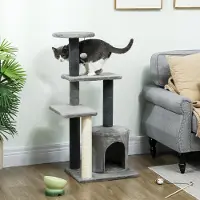 Sweiko Kratzbaum 103 cm Katzenbaum mit Katzenhöhle, Plattformen, Sisal-Kratzsäulen, Plüschball für Katzen bis 5 kg, Grau