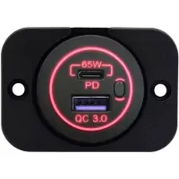 Proride 12-24V USB/USB-C Einbaulader 2 Anschlüsse 65W QC3.0 Rot Einbau