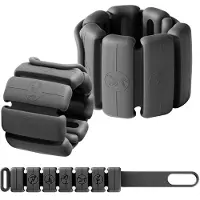 Aoucheni Verstellbare Gewichtsmanschetten Schwarz mit austauschbaren Eisenblöcken, Hand‑ und Knöchelgewichte 2er‑Set mit je 0,25 kg, weiches waschbares Silikon
