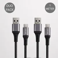 Grixx Ladekabel USB-C auf USB-A 1 m Schnellladen 18 W Schwarz 2 Stück