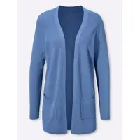 Sieh an! Strickjacke SIEH AN "Long-Strickjacke Longstrickjacke in Viskose-Qualität", Damen, Gr. 52, mittelblau, Modisch, V-Ausschnitt, Strickjacken Strickjacke