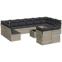 vidaXL 13-tlg. Garten-Sofagarnitur mit Kissen Hellgrau Poly Rattan