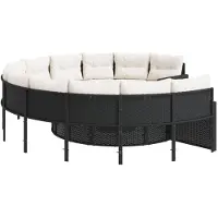 vidaXL Gartensofa mit Tisch und Kissen Rund Schwarz Poly-Rattan