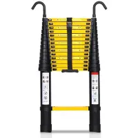 OEM Teleskopische Ladder mit Haken, Soft Close, 3,8m Höhe, multifunktional, einstöckig, schwarz, 150 kg Belastbarkeit