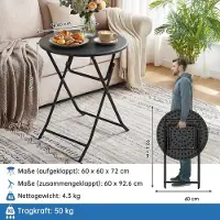 StarTech.com Klapptisch - Runder 60 cm Gartentisch - Metallgestell - PVC-Tischplatte in Holzoptik - Für Küche Wohnzimmer Balkon Camping - Schwarz