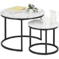 Sonstiges Couchtisch rund Marmor Optik Weiß & Schwarz Metallgestell 2er Set 70x70x45 & 50x50x35 cm