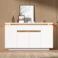 Flieks Sideboard mit LED-Beleuchtung , Kommode mit 1 Schublade und 4 Türen, Buffet für Wohnzimmer, Flur oder Küche, Weiß