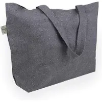 Unyqoos Große Tragetasche Bente – robuste Canvas‑Tasche 60 x 40 x 14 cm, 90% recycelte Baumwolle/10% Polyester, grau meliert, dicker Stoff, 2 lange Henkel 62 x 4 cm