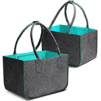 Unyqoos Filz-Einkaufstasche 2er-Set, 30 L (40 x 27 x 27 cm) faltbarer Filz-Shopper dunkelgrau mit türkis Innenfutter, ca. 10 kg Traglast
