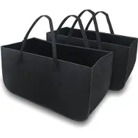 Unyqoos 2er-Set Filzkorb – schwarze Filztaschen (5 mm) für Einkauf & Brennholz, große multifunktionale Aufbewahrung