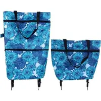 Unyqoos Faltbarer Einkaufstrolley 40 x 50 cm – faltbare Seitentaschen, leise Rollen, verstellbarer Griff, 100% Polyester, wasserabweisend, blau