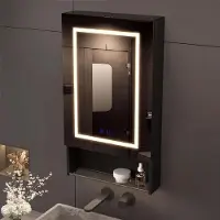 UnboxG Spiegelschrank Bad Schwarz – 50x88x16 cm Badspiegelschrank mit LED-Beleuchtung, verstellbaren Glasböden und offenem Ablagefach