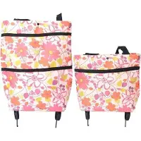Unyqoos faltbare Einkaufswagen‑Tragetasche mit klappbaren, geräuscharmen Rädern – 40 x 50 cm, 100% Polyester wasserabweisend, verstellbarer Griff & Reißverschlusstasche (rosa)