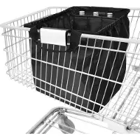 Unyqoos Faltbare Einkaufstasche mit Kühlfach & Flaschenhaltern (3×1,5 l) – Hängetasche für Einkaufswagen, Münzfach, Sichtfenster, 54×35×39 cm, Schwarz