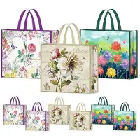 Unyqoos 6er-Set wiederverwendbare Einkaufstaschen, groß 38×45×13 cm, waschbar & faltbar, 100% nicht-gewebter Vliesstoff, Pfingstrose & Schmetterlinge, für Damen