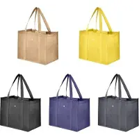 Unyqoos 5er Set faltbare Einkaufstaschen – große, wasserfeste & waschbare Tragetaschen mit breitem Boden, 40,9 x 25,9 x 33 cm, 29 cm Griff, Volumen wie 3 Plastiktüten