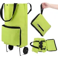 Unyqoos Faltbarer Einkaufswagen mit 2 Gummirädern – 600D Oxford Einkaufstasche, wiederverwendbar, 41×14×48 cm, zusammenklappbar 29×19 cm