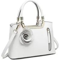 MISS LULU Handtasche Damen Kunstleder Retro Blumen Henkeltasche Schultertasche Umhängetasche Weiß
