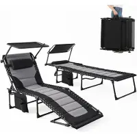 StarTech.com Outdoor Liegestuhl - Faltbare gepolsterte Sonnenliege 2er-Set - 200x68x35 cm - Verstellbare Rückenlehne - Mit Sonnendach - Metallrahmen - 150 kg belastbar