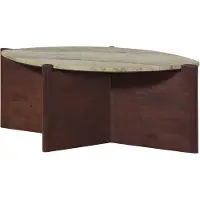 MASSIVMOEBEL24.DE MASSIVMOEBEL24 Couchtisch Akazie 85x50x31 braun lackiert / Marmor beige ORGANIC COLLECTION #28