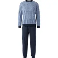 Hajo Herren Schlafanzug lang - Premium Cotton, Baumwolle, Rundhals, Allover-Print, Bündchen Dunkelblau / 3XL