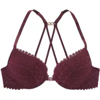 LASCANA Push-up-BH "Nina", Damen, Gr. 80, Cup A, blau (bordeauxrot), Mesh, Obermaterial: 92% Polyamid, 8% Elasthan, BHs Push-up-BH, mit Bügel, aus graphischer Spitze, sexy Dessous, Topseller
