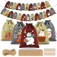 Sonstiges Adventskalender zum Befüllen 24 Stoffsäckchen Jute DIY Weihnachtsdeko Rot Gelb Grau 16x20cm