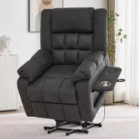 Flieks Electric Adjustable TV Chair mit Massage, Heat Function, Recliner with Footrest, 2 Side Pockets and Drink Holder, Aid Massage Chair, Grau