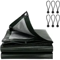 Benza Ibenzoa Wasserdichte Abdeckplane 2×2 m – HDPE Schutzplane, grün, mit Metallösen & 6 dehnbaren Bungee-Spannseilen (15–20 cm)