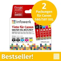 Infowerk Tintenpatronen für Canon 580/581 XXL, Multipack (BK/BK/C/M/Y), 2 Stück