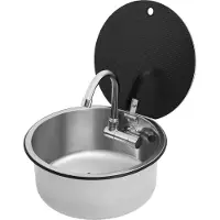 StarTech.com Wohnmobil Spülbecken - Rundes Camping Spülbecken - Edelstahl - Klappbarer Wasserhahn - Gehärteter Glasdeckel - Silber