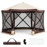 Costway Pop up Pavillon für 6-8 Personen, Faltpavillon mit 6 Moskitonetzen, Reißverschlusstür & Tragetasche, Gartenpavillon, Partyzelt 355x300x230cm