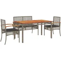 vidaXL 5-tlg. Garten-Essgruppe mit Kissen Grau Poly Rattan