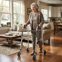 Aiorber Höhenverstellbarer Rollator mit Bremse, Aluminium Gehwagen mit universellen Gummirollen, bis 136 kg, Faltbar, Silber