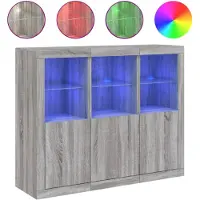 vidaXL Sideboards mit LED-Leuchten 3 Stk. Grau Sonoma Holzwerkstoff