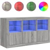 vidaXL Sideboard mit LED-Leuchten Grau Sonoma 123x37x67 cm