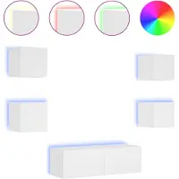 vidaXL 5-tlg. TV-Wohnwand mit LED-Leuchten Weiß