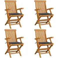 vidaXL Klappstühle mit Anthrazit Kissen 4 Stk. Massivholz Teak