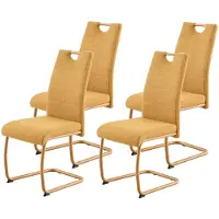 Hela Tische, 4er Set Freischwinger Esszimmerstuhl Florenz, Bezug Webstoff Gelb+passende Gestellfarbe, ergonomische Lehne mit Griff, 120kg belastbar