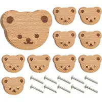 Markenlos 10-teilige Schubladenknöpfe aus Holz im dekorativen Cartoon-Bären-Design für Küchenschränke, Badschränke, Waschtische, Schranktüren, Kleiderschränke und Schreibtische