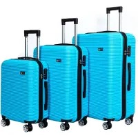 AGA Travel Kofferset, Reisekofferset MR4651 Hellblau, Hartschalenkoffer, Doppeltragegriff mit Zahlenschloss, Trolley Reisekoffer 3tgl 4 Rollen Reisekoffer