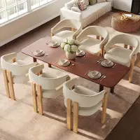 Flieks Ergonomischer Esszimmerstuhl 6er Set mit dicker Polsterung, stabilen Eisenbeinen und Holzoptik, Küchenstühle, Polsterstühle, Beige+Natur